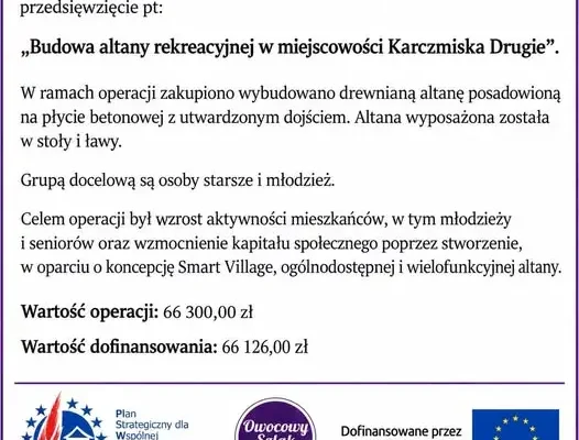 Nowa altana rekreacyjna w Karczmiskach Drugich dzięki OSP