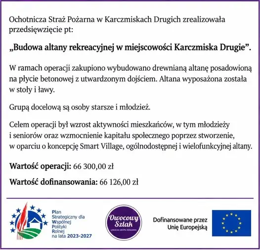 Nowa altana rekreacyjna w Karczmiskach Drugich dzięki OSP