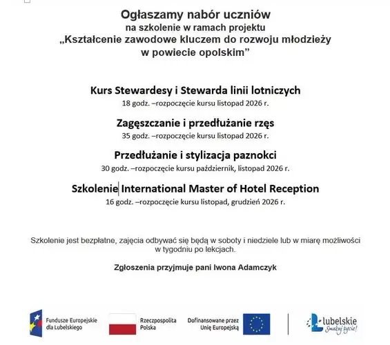 Bezpłatne kursy zawodowe dla uczniów w Opolu Lubelskim