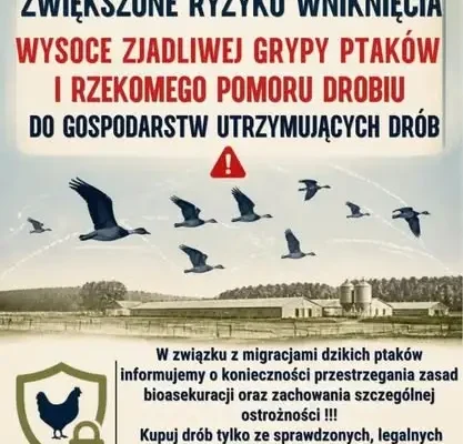 Ostrzeżenie dla mieszkańców gminy Józefów nad Wisłą: grypa ptaków, pomór drobiu i wścieklizna