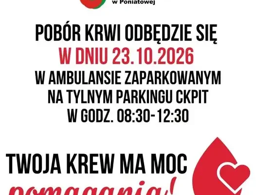 CKPiT Poniatowa zaprasza na piątkową akcję krwiodawstwa