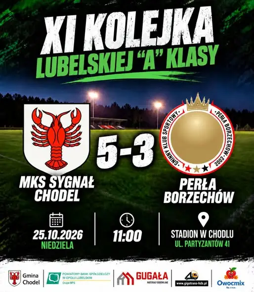 Sygnał Chodel wygrywa 5:3 z Perłą Borzechów w XI kolejce A Klasy